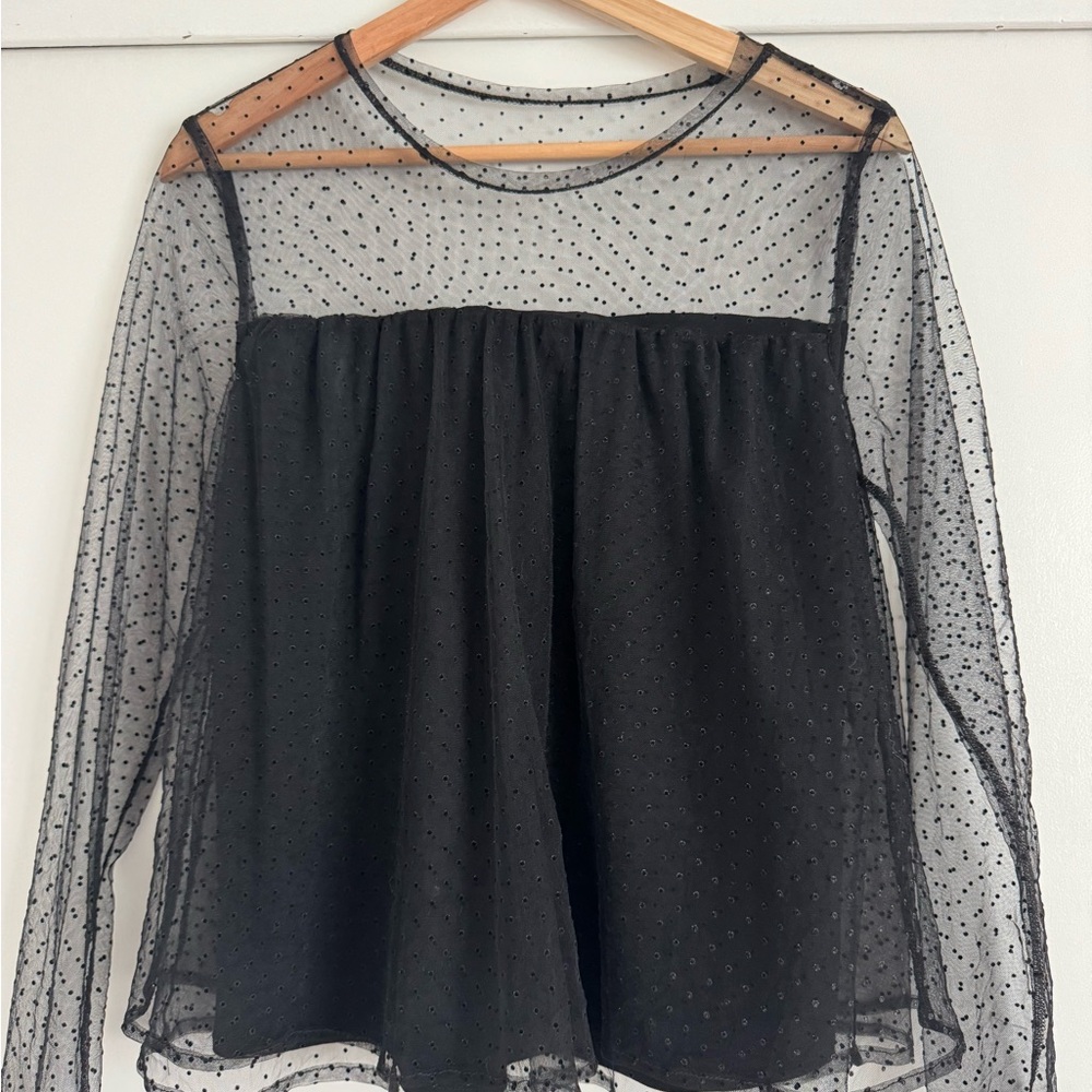 Elegant Black Sheer Polka Dot Top